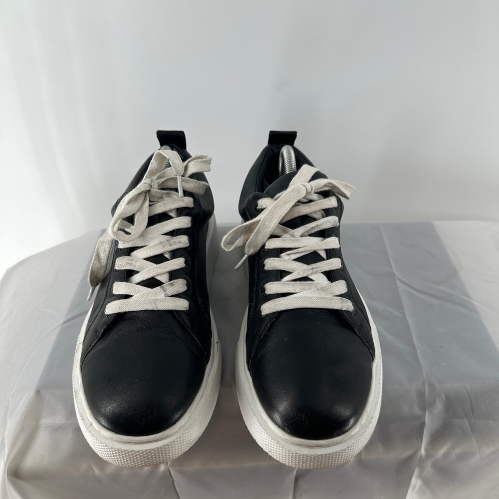 J/SLIDES Delilah Lace Up Black Leather Platform Sneaker